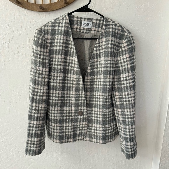 Koret Jackets & Blazers - Vintage Koret Union Made USA Plaid Checkered Gray Pink Blazer Single Button 8